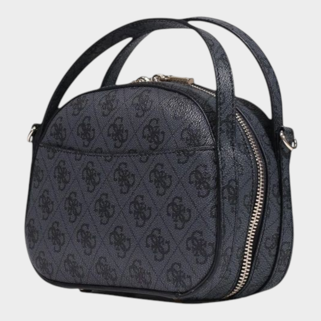 Esmire & Co Guess Coleen gray logo print polyurethane handbag with double handles and top zip closure