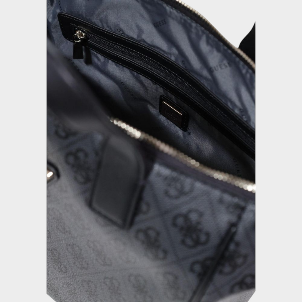 Esmire & Co Guess Follie small tote bag in gray polyurethane with an interior zip pocket and logo-patterned lining