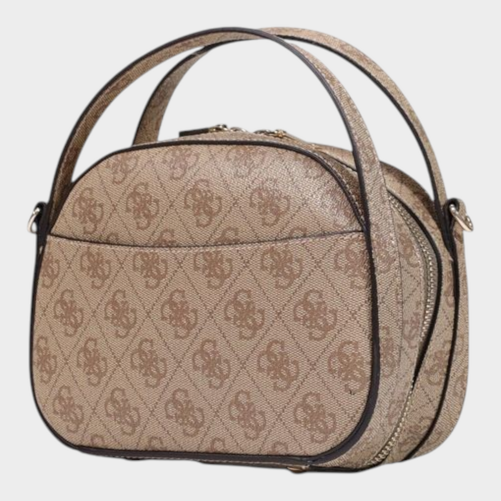 Esmire & Co Guess Coleen logo print handbag in beige polyurethane with double handles and zip closure
