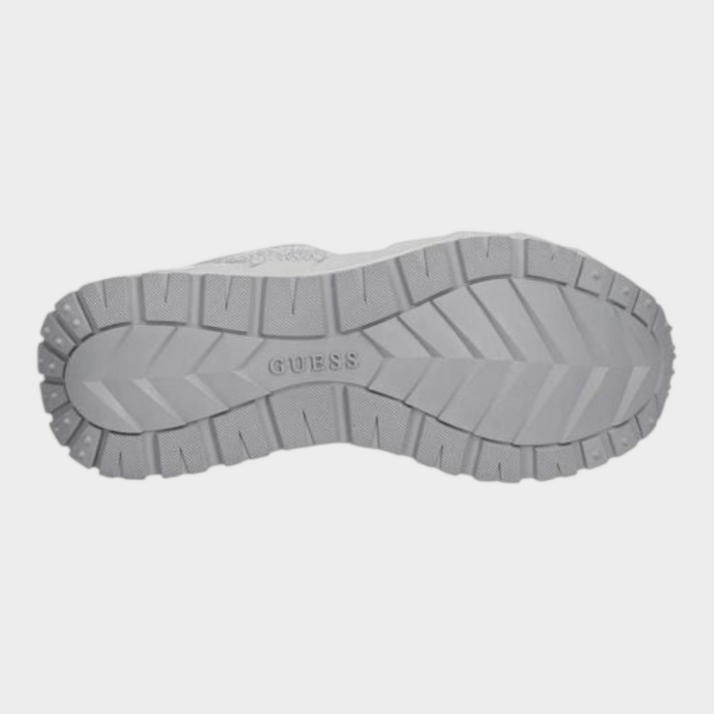 Esmire & Co Guess silver chunky sneaker sole with textured tread pattern and embossed logo
