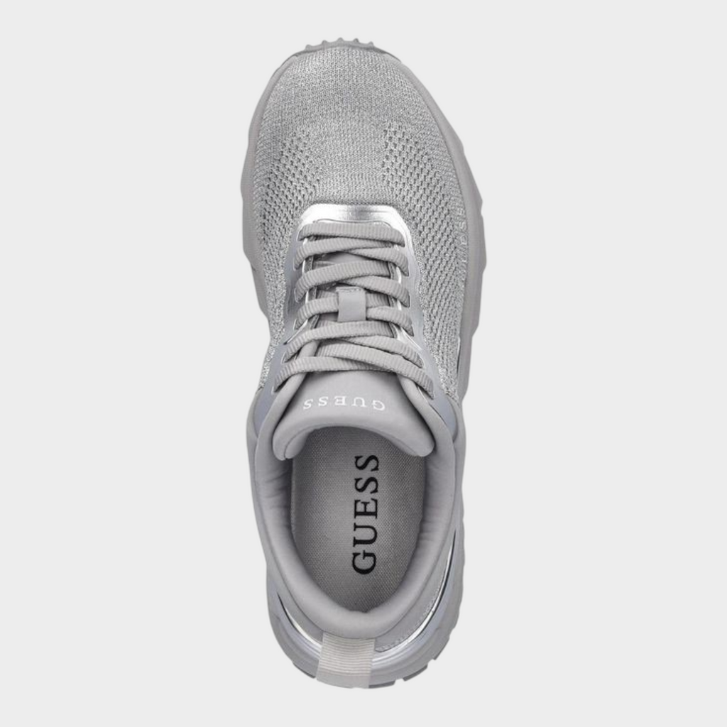 Esmire & Co Guess silver polyester chunky sneakers with a textured knit upper and metallic detailing.