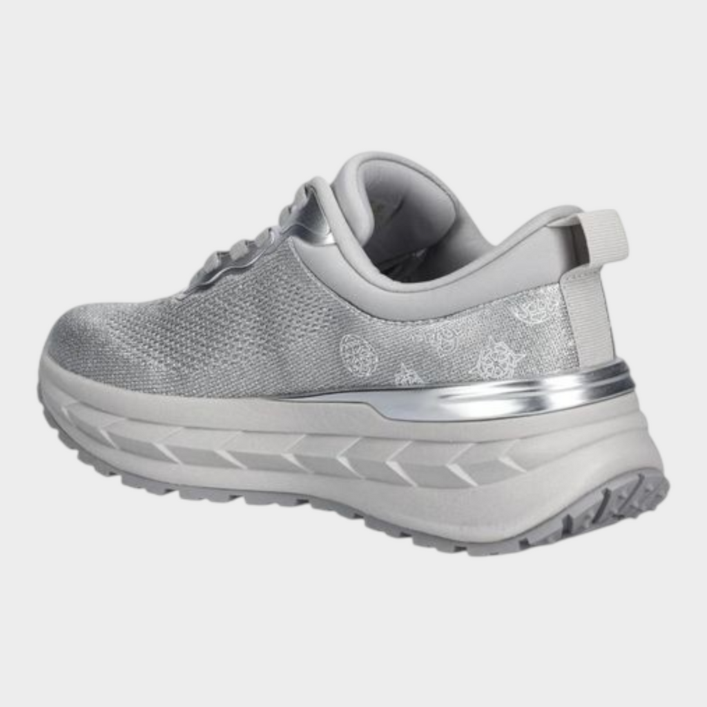 Esmire & Co Guess silver polyester chunky sneakers with sparkling details and a raised logo on a cushioned sole