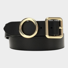 Esmire & Co Jacquemus black calf leather belt featuring circular and square gold metal rings and engraved logo detail.