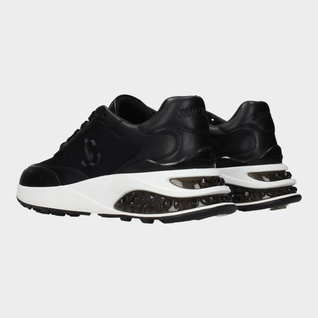 Esmire & Co Jimmy Choo black fabric athletic sneakers with side and back logo detailing and white chunky sole