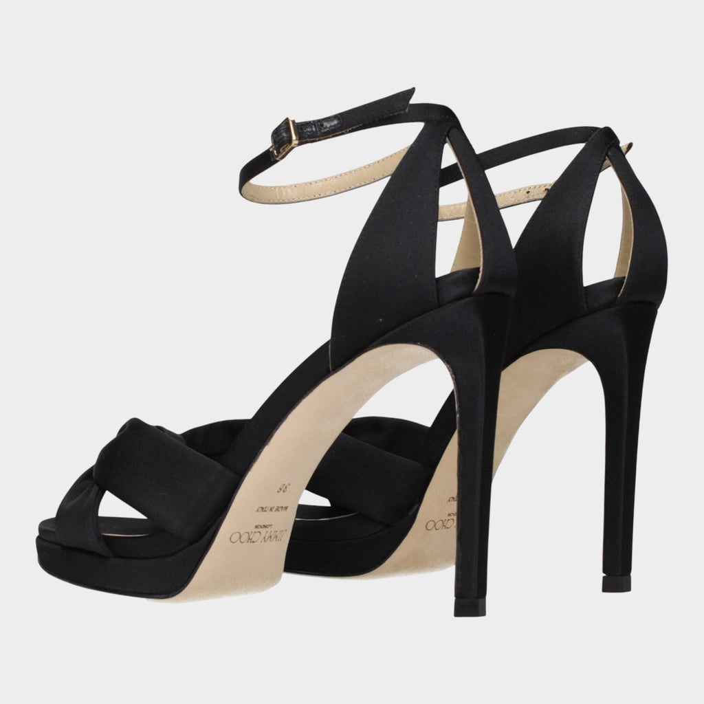 Esmire & Co Jimmy Choo Rosie black satin platform heels with stiletto heel and ankle strap
