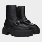 Esmire & Co Jimmy Choo Bryer black leather ankle boots with a chunky lug sole and embellished front strap detail.