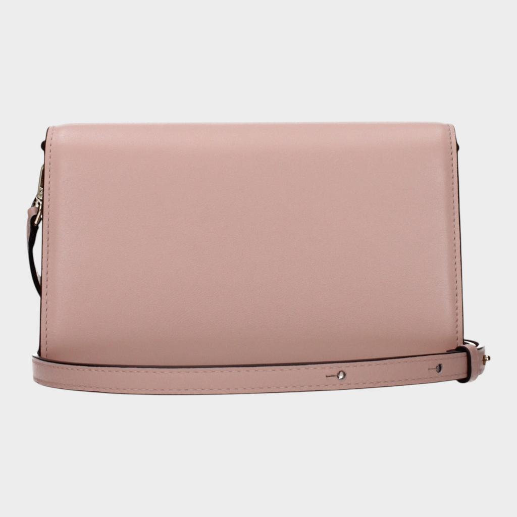 Esmire & Co Jimmy Choo powder pink leather clutch bag with adjustable removable shoulder strap and button closure