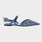 Esmire & Co light blue FENDI Colibrì Lite polyamide mesh slingback flats with FF motif and elastic heel strap.