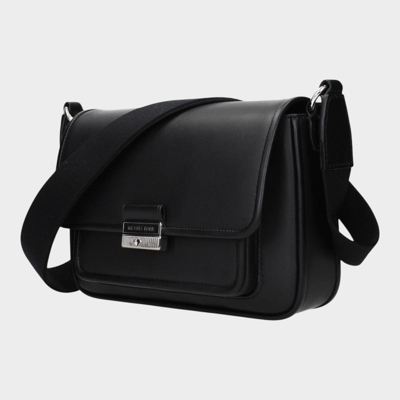 Esmire & Co Michael Kors black leather crossbody bag with front logo and adjustable shoulder strap