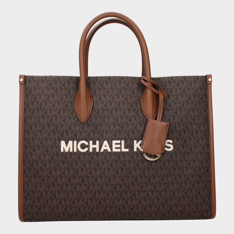 Esmire & Co Michael Kors brown logo-print fabric tote handbag with tan leather handles and gold-tone hardware