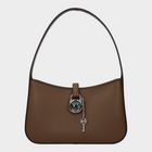 Esmire & Co Michael Kors Driftwood brown smooth leather handbag with a silver logo padlock and key charm detail.