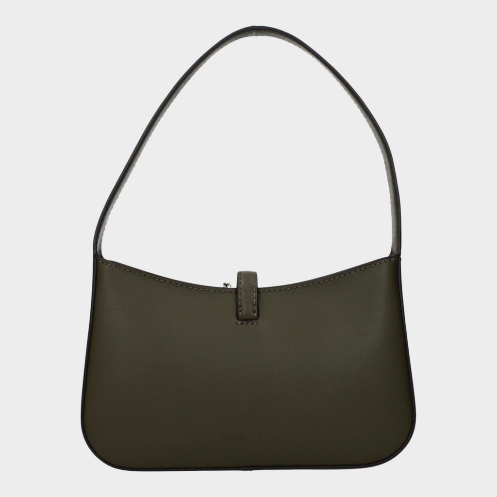 Esmire & Co Michael Kors olive green smooth leather handbag with a structured silhouette and single shoulder strap.