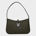 Esmire & Co Michael Kors olive green leather handbag with a silver logo padlock charm and shoulder strap.