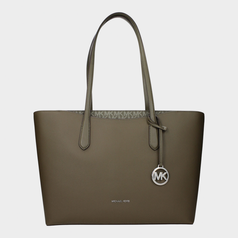 Esmire & Co Michael Kors olive green shoulder bag with signature logo charm and monogram trim detail