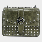 Esmire & Co Michael Kors Greenwich olive green leather crossbody bag with silver studs and chain strap