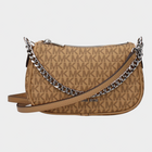 Esmire & Co Michael Kors peanut brown logo fabric convertible shoulder bag with silver chain and adjustable strap