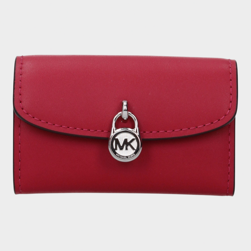 Esmire & Co Michael Kors raspberry leather coin purse with a silver logo padlock clasp