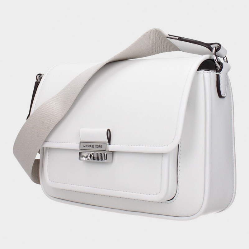 Esmire & Co Michael Kors white leather crossbody bag with adjustable shoulder strap and front logo hardware