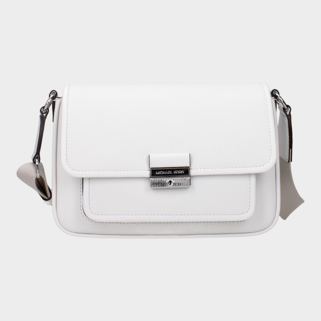 Esmire & Co Michael Kors white leather crossbody bag with front logo and adjustable shoulder strap