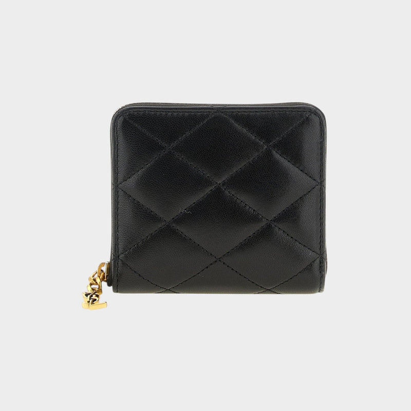 Esmire & Co Saint Laurent black quilted leather zip around wallet with gold-tone hardware