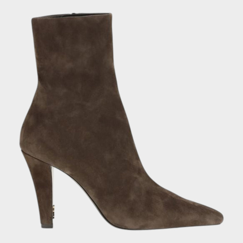 Esmire & Co Saint Laurent Jill brown suede ankle boots with a square toe and wide tapered heel