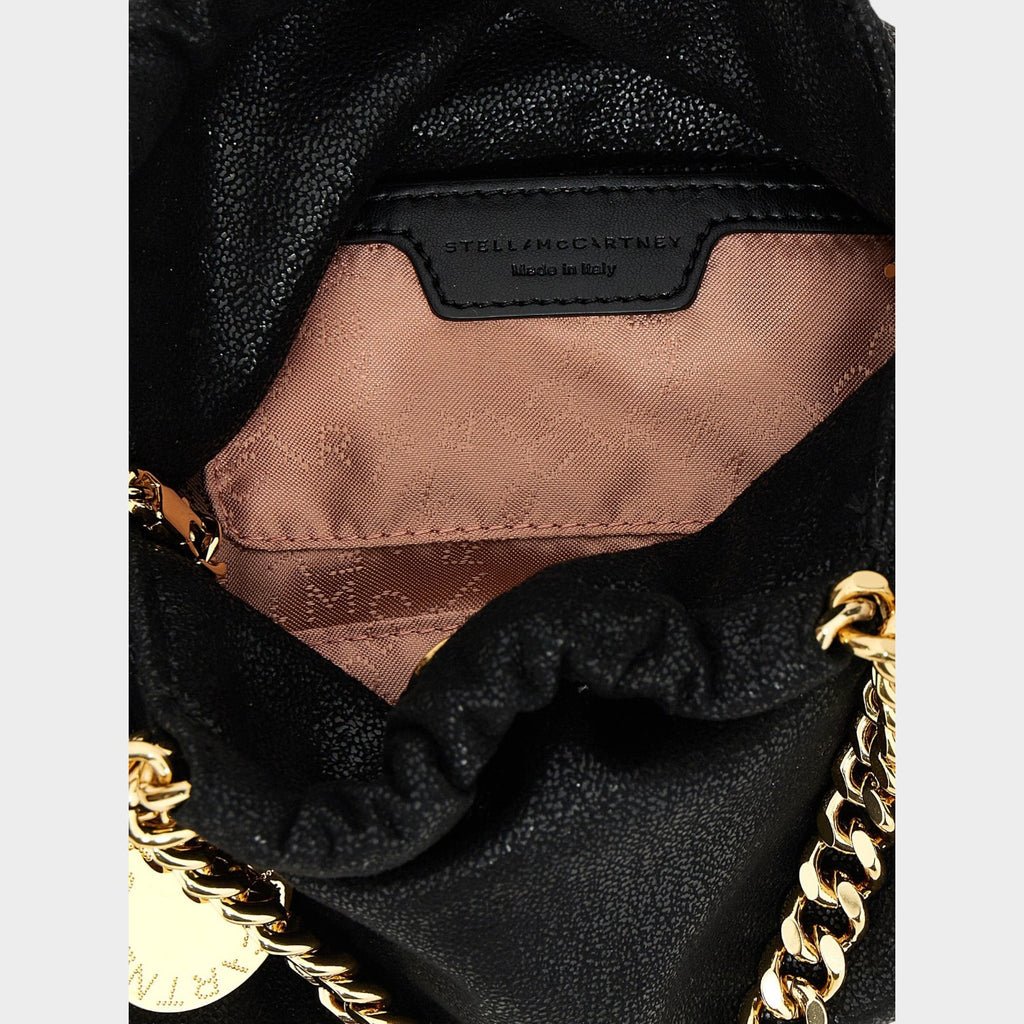 Esmire & Co Stella McCartney Falabella black vegan polyester crossbody bag interior with gold chain strap