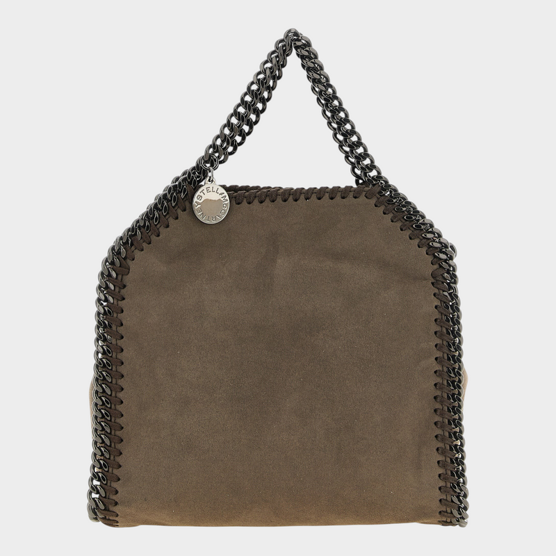 Esmire & Co Stella McCartney Falabella brown suede-effect polyamide handbag with dark ruthenium chain trim