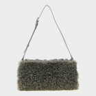 Esmire & Co Stella McCartney gray teddy polyester clutch bag with adjustable shoulder strap and silver hardware.