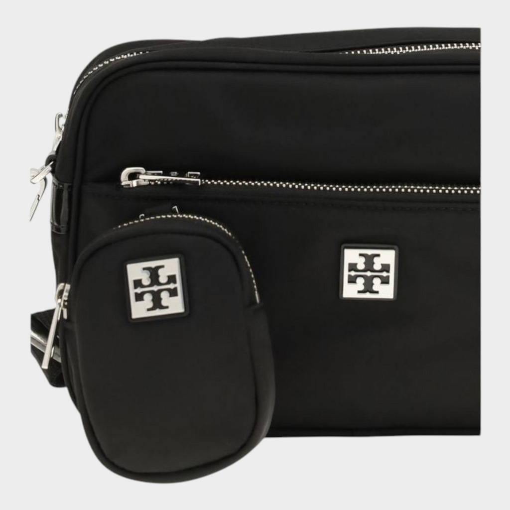 Esmire & Co Tory Burch Virginia black polyamide shoulder bag with front zip pocket and removable pouch