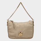 Esmire & Co Versace beige fabric handbag with gold Medusa front detail and removable chain shoulder strap