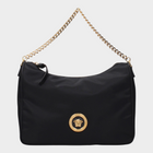 Esmire & Co Versace black fabric handbag with gold Medusa front detail and adjustable removable shoulder chain strap