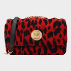 Esmire & Co Versace red and black leopard print quilted wool shoulder bag with gold Medusa front detail