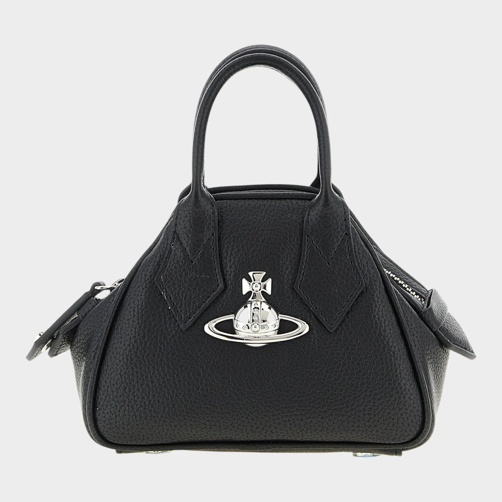 Esmire & Co Vivienne Westwood Mini Yasmine black textured handbag with silver Orb logo and top handles
