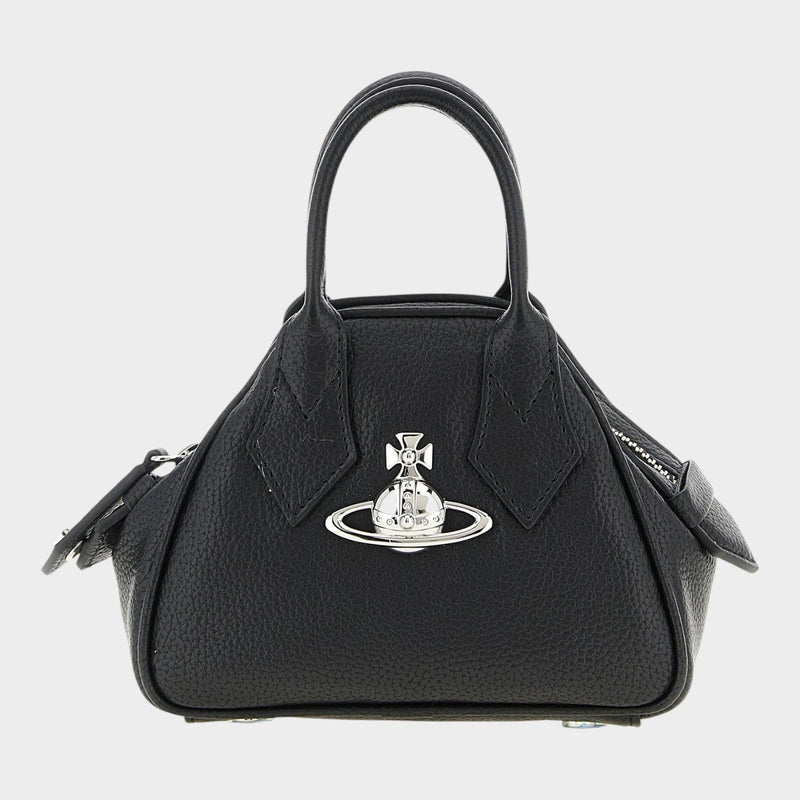 Esmire & Co Vivienne Westwood Mini Yasmine black textured handbag with silver Orb logo and top handles
