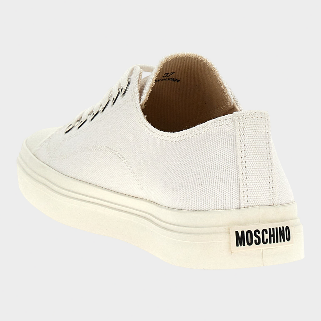 Esmire & Co white MOSCHINO cotton low top sneakers with rubber sole and rear logo detail
